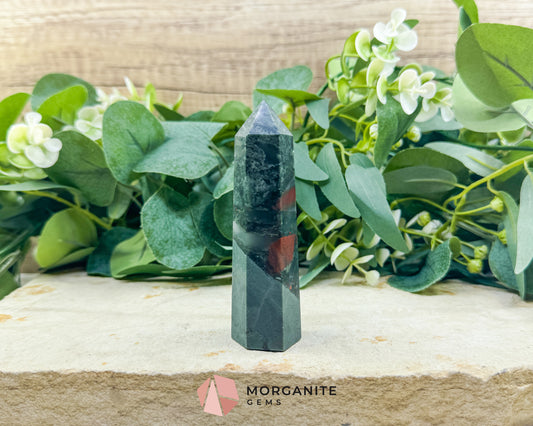 Bloodstone Tower Point 4 Inch Crystal Obelisk for Grounding Courage Vitality & Strength