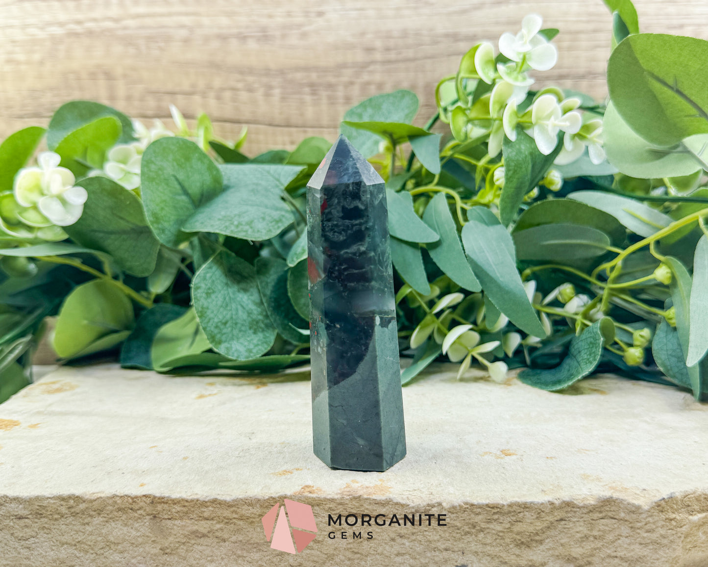 Bloodstone Tower Point 4 Inch Crystal Obelisk for Grounding Courage Vitality & Strength