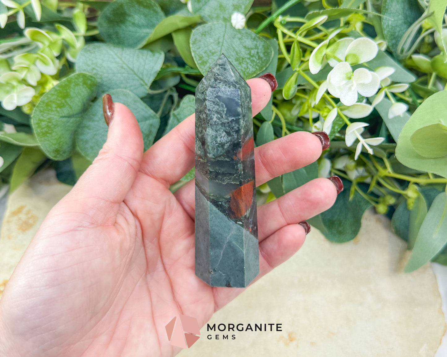 Bloodstone Tower Point 4 Inch Crystal Obelisk for Grounding Courage Vitality & Strength
