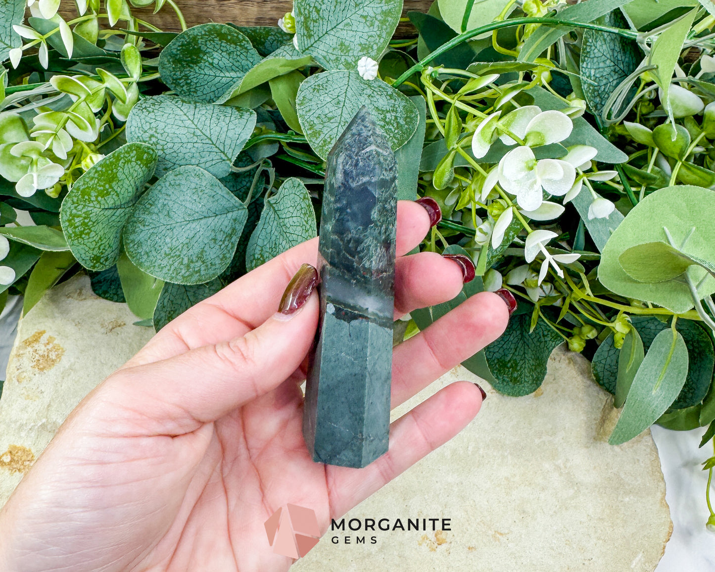 Bloodstone Tower Point 4 Inch Crystal Obelisk for Grounding Courage Vitality & Strength