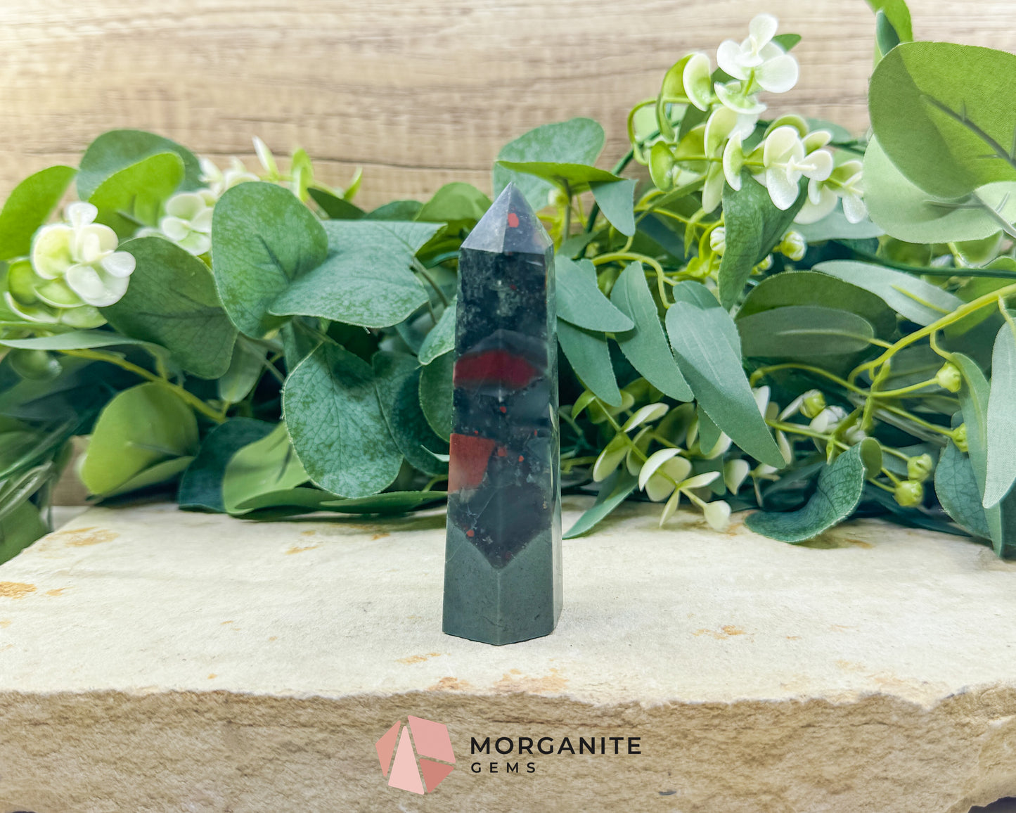 Bloodstone Tower Point 4 Inch Crystal Obelisk for Grounding Courage Vitality & Strength