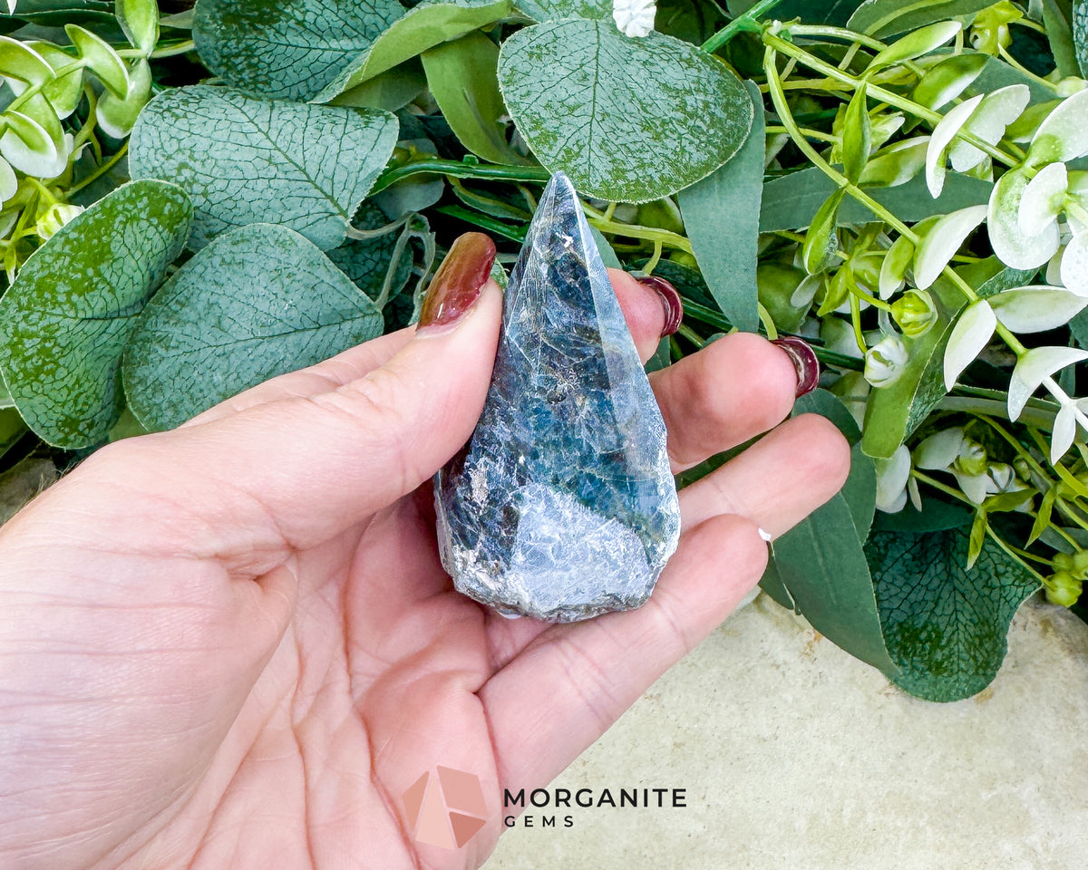 Blue Green Kyanite Rough Cut Base Point 2.5 Inch Crystal Tower for Throat Heart Chakra Meditation