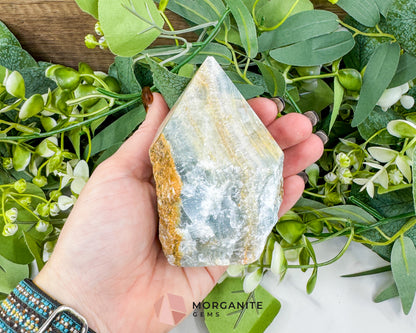 Blue Onyx Half Rough Cut Base Point – Grounding & Calming Energy Crystal