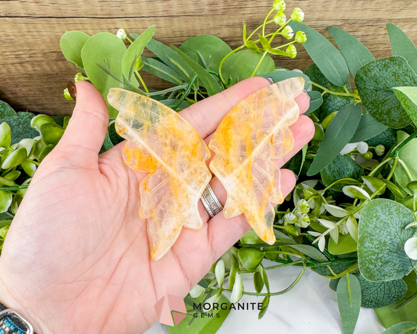 Citrine Crystal Butterfly Wings on Metal Stand – 5" Hand-Carved Solar Plexus Stone for Manifestation & Joy