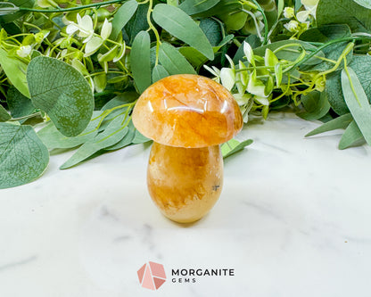 Large 3" Golden Quartz Crystal Mushroom – Polished Yellow Quartz Sculpture – 9oz Hand-Carved Gemstone for Confidence, Joy, & Solar Plexus Energy
