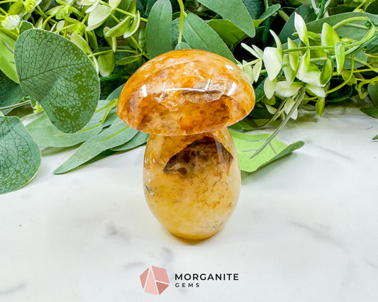 Large 3" Golden Quartz Crystal Mushroom – Polished Yellow Quartz Sculpture – 9oz Hand-Carved Gemstone for Confidence, Joy, & Solar Plexus Energy