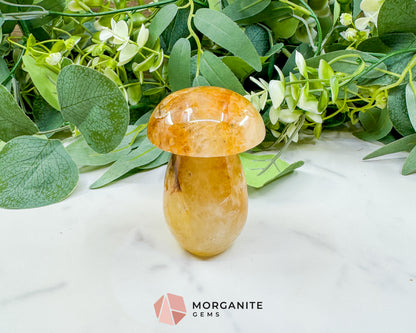 Large 3" Golden Quartz Crystal Mushroom – Polished Yellow Quartz Sculpture – 9oz Hand-Carved Gemstone for Confidence, Joy, & Solar Plexus Energy