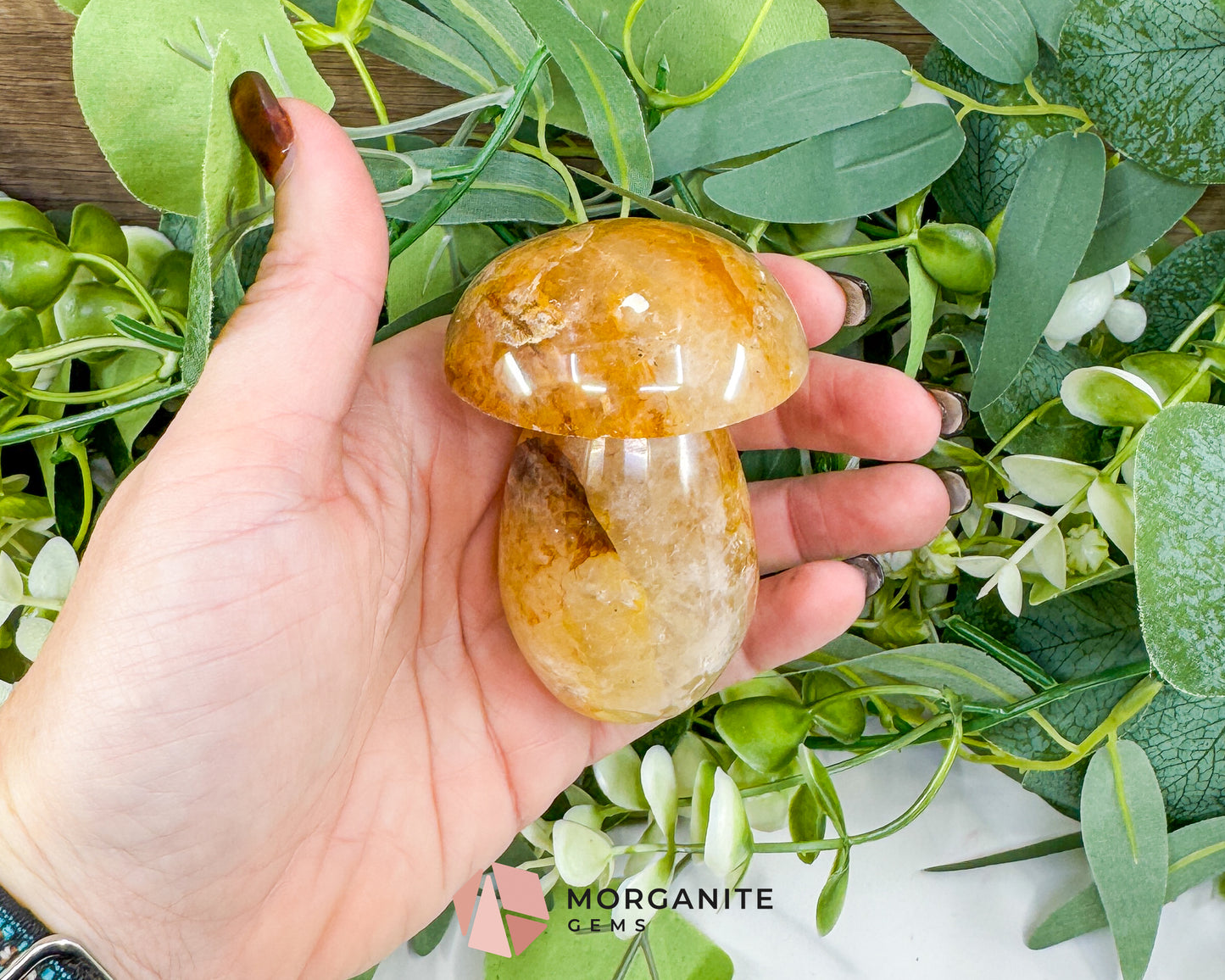 Large 3" Golden Quartz Crystal Mushroom – Polished Yellow Quartz Sculpture – 9oz Hand-Carved Gemstone for Confidence, Joy, & Solar Plexus Energy