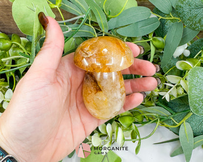 Large 3" Golden Quartz Crystal Mushroom – Polished Yellow Quartz Sculpture – 9oz Hand-Carved Gemstone for Confidence, Joy, & Solar Plexus Energy