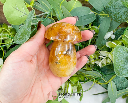 Large 3" Golden Quartz Crystal Mushroom – Polished Yellow Quartz Sculpture – 9oz Hand-Carved Gemstone for Confidence, Joy, & Solar Plexus Energy