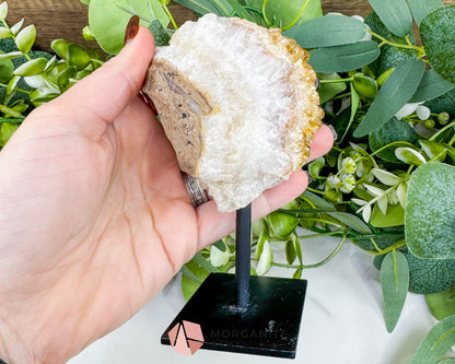Raw Citrine on Metal Stand – Natural Healing Crystal for Abundance, Positivity & Energy