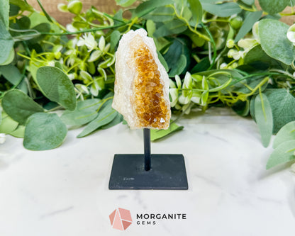 Raw Citrine on Metal Stand – Natural Healing Crystal for Abundance, Positivity & Energy
