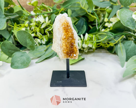 Raw Citrine on Metal Stand – Natural Healing Crystal for Abundance, Positivity & Energy