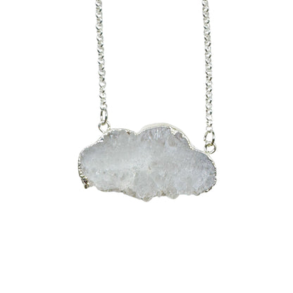Clear Quartz Cloud Necklace – Polished Druzy Crystal Cloud Pendant – Silver Tone Chain for Clarity, Focus, & High Vibrations