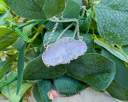 Clear Quartz Cloud Necklace – Polished Druzy Crystal Cloud Pendant – Silver Tone Chain for Clarity, Focus, & High Vibrations