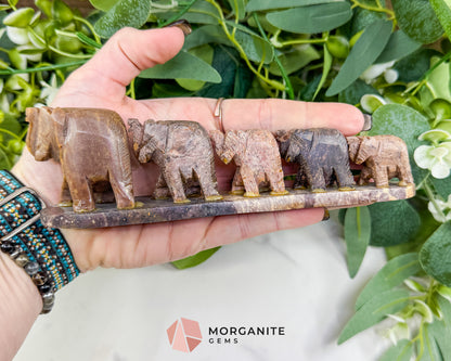 Hand-Carved Smooth Soapstone Elephant Train – 7" Natural Stone Family Sculpture – Decorative Elephant Figurine for Luck, Strength, & Wisdom