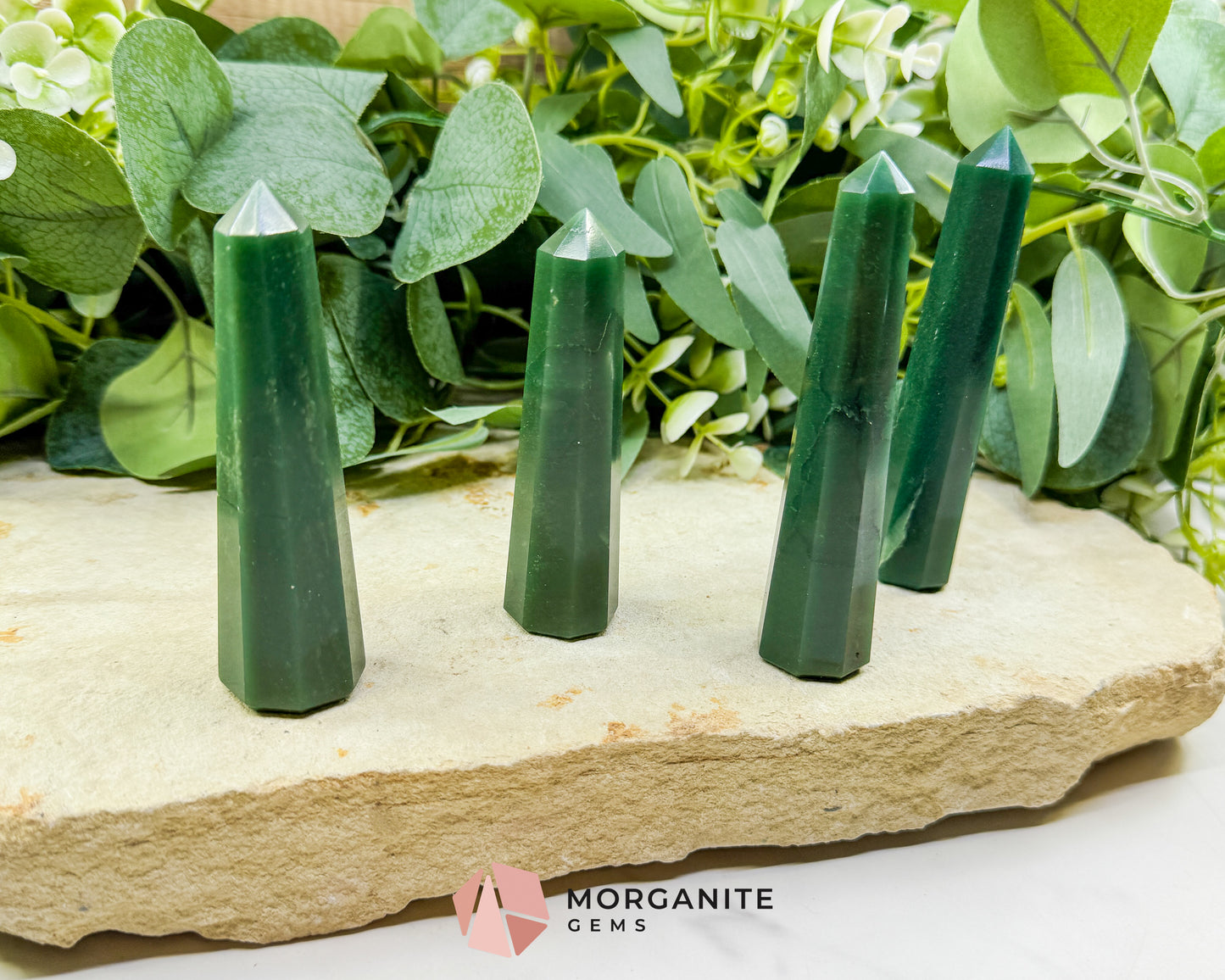 Green Jade Tower 3.5-4 Inch Crystal Point for Prosperity Luck Heart Chakra Healing Altar