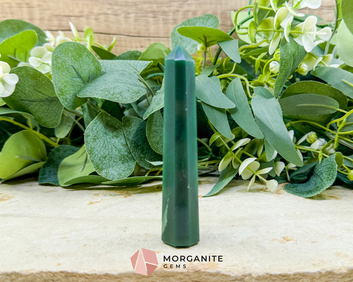 Green Jade Tower 3.5-4 Inch Crystal Point for Prosperity Luck Heart Chakra Healing Altar