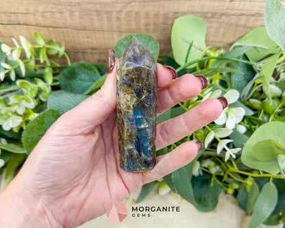 Labradorite Tower Crystal Point | Flashy Labradorite Obelisk for Intuition Protection & Transformation | Healing Stone