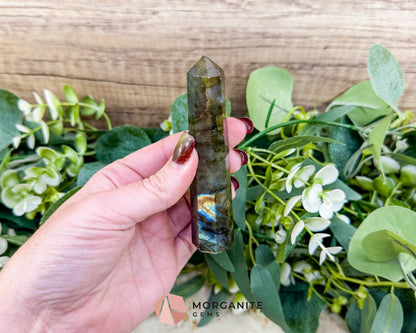 Labradorite Tower Crystal Point | Flashy Labradorite Obelisk for Intuition Protection & Transformation | Healing Stone