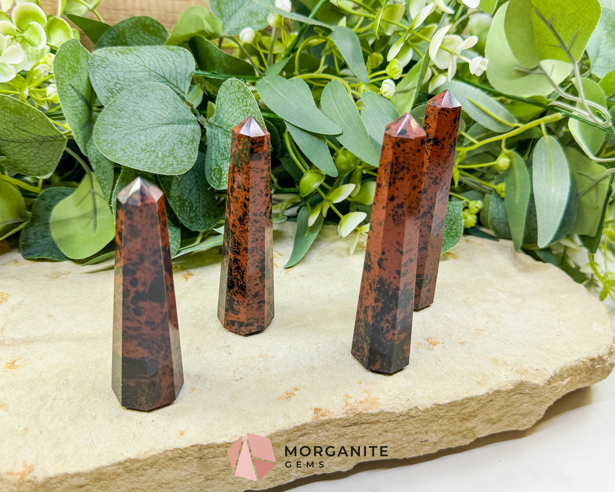 Mahogany Obsidian Tower 3.5-4" Crystal Point Grounding Protection Root Chakra Healing Stone