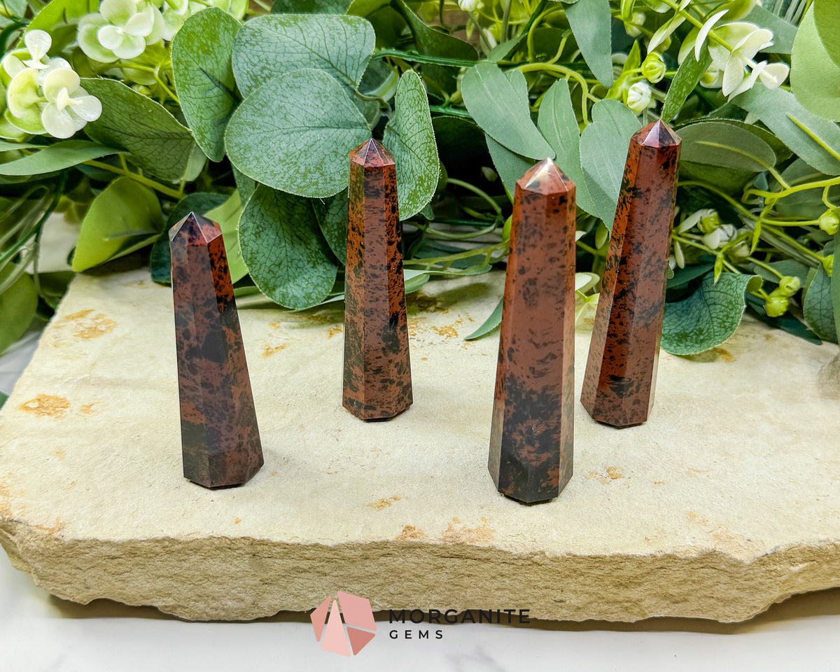 Mahogany Obsidian Tower 3.5-4" Crystal Point Grounding Protection Root Chakra Healing Stone