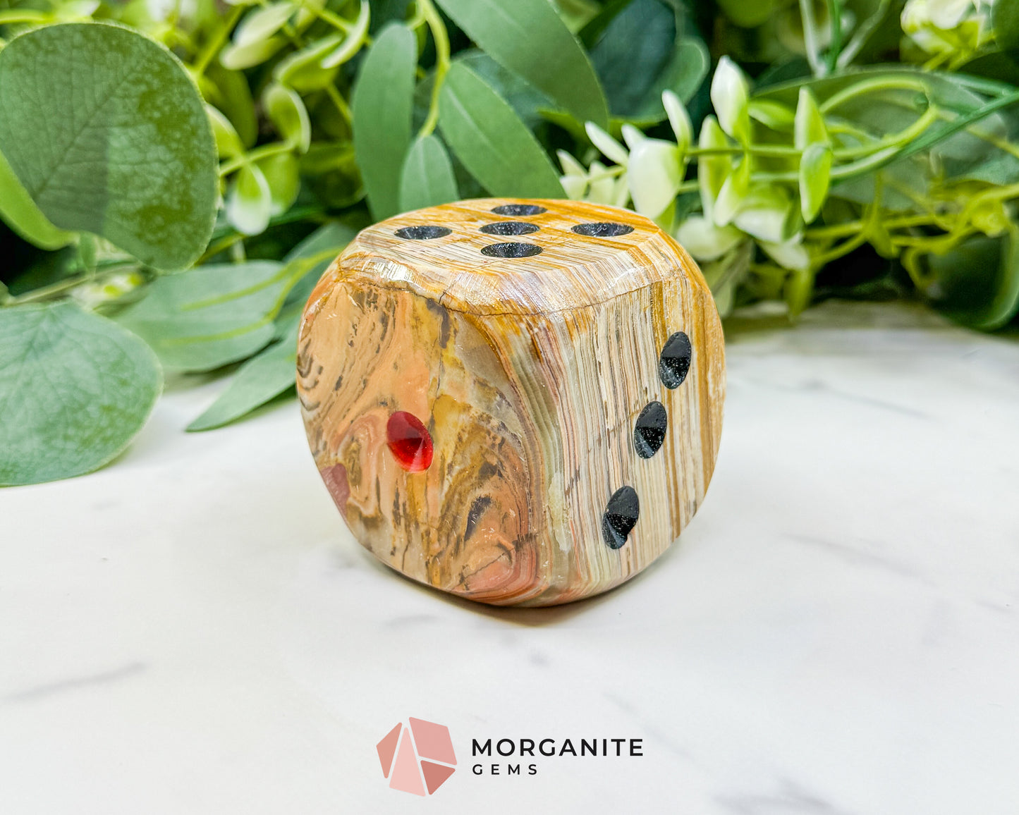 Large 2" Polished Banded Onyx Crystal Dice No.1 – Heavy Oversized Stone Die – Decorative Carved Gemstone for Game Room Decor, Luck, & Grounding