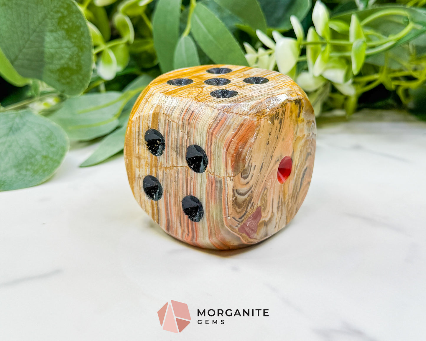 Large 2" Polished Banded Onyx Crystal Dice No.1 – Heavy Oversized Stone Die – Decorative Carved Gemstone for Game Room Decor, Luck, & Grounding