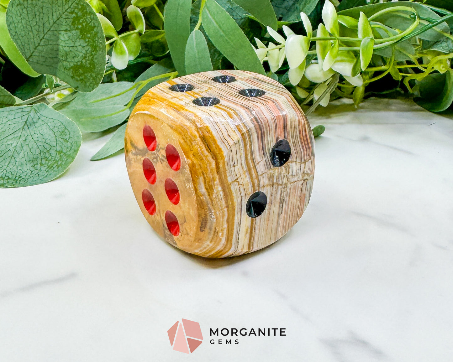Large 2" Polished Banded Onyx Crystal Dice No.1 – Heavy Oversized Stone Die – Decorative Carved Gemstone for Game Room Decor, Luck, & Grounding