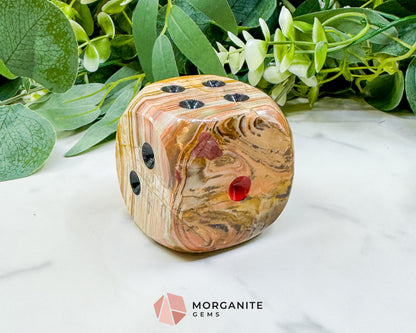 Large 2" Polished Banded Onyx Crystal Dice No.1 – Heavy Oversized Stone Die – Decorative Carved Gemstone for Game Room Decor, Luck, & Grounding