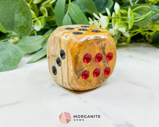 Large 2" Polished Banded Onyx Crystal Dice No.1 – Heavy Oversized Stone Die – Decorative Carved Gemstone for Game Room Decor, Luck, & Grounding