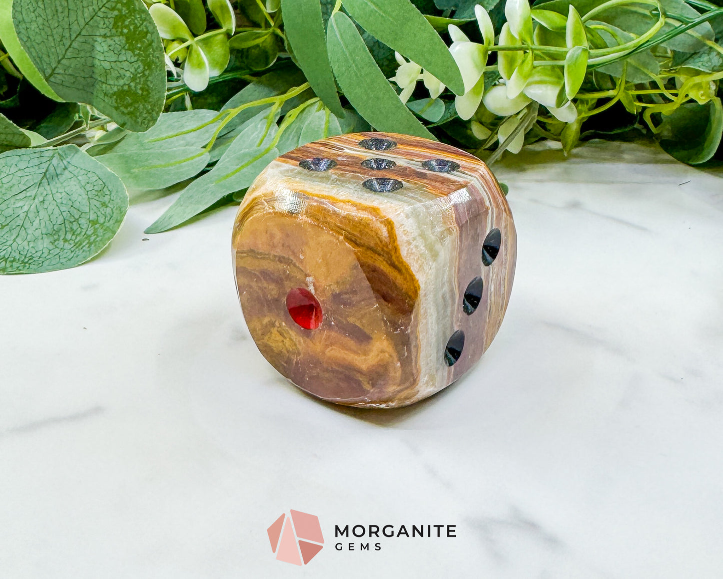 Large 2" Polished Banded Onyx Crystal Dice No.2 – Heavy Oversized Stone Die – Decorative Carved Gemstone for Game Room Decor, Luck, & Grounding