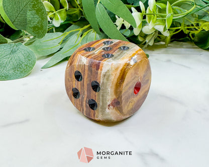 Large 2" Polished Banded Onyx Crystal Dice No.2 – Heavy Oversized Stone Die – Decorative Carved Gemstone for Game Room Decor, Luck, & Grounding