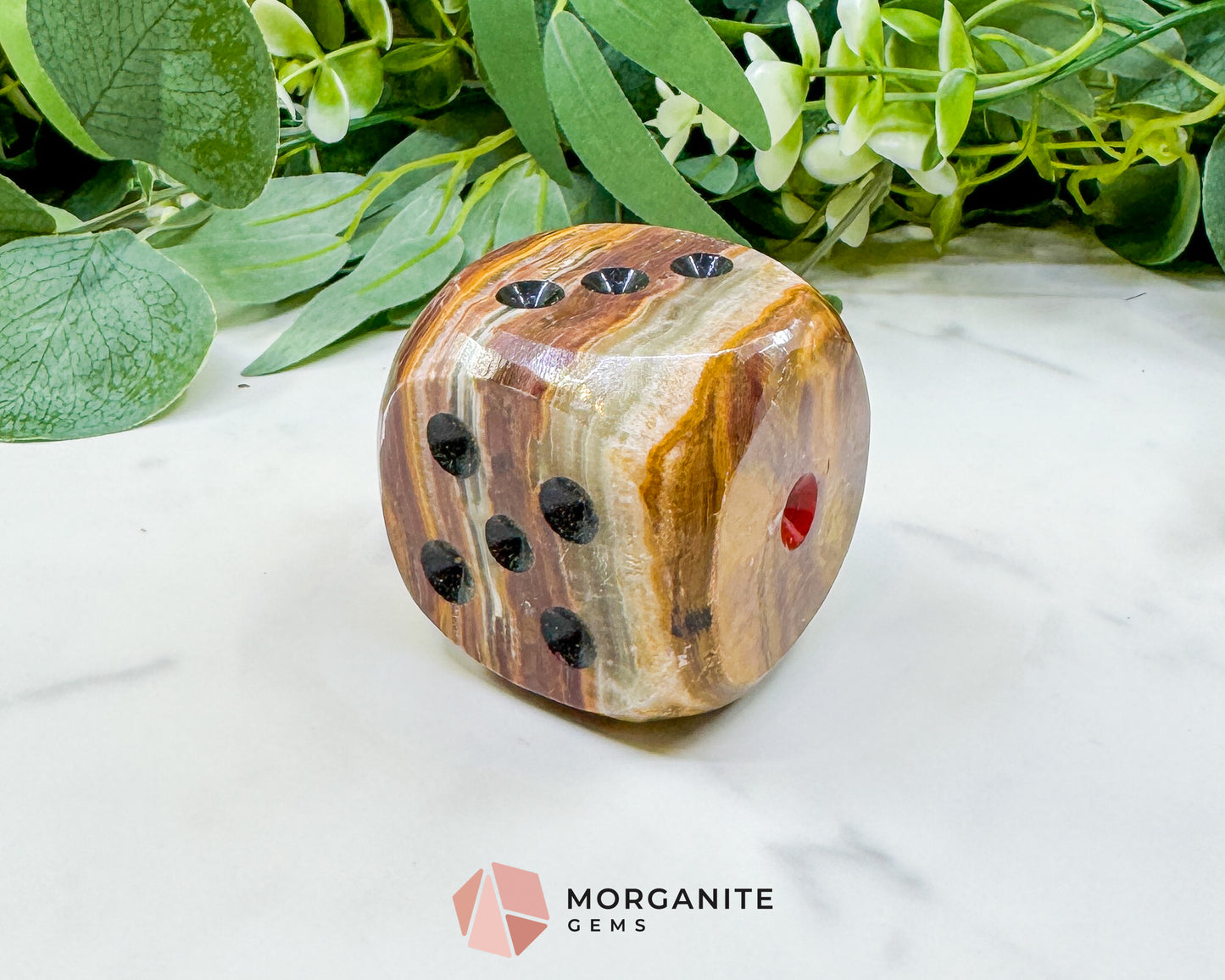 Large 2" Polished Banded Onyx Crystal Dice No.2 – Heavy Oversized Stone Die – Decorative Carved Gemstone for Game Room Decor, Luck, & Grounding