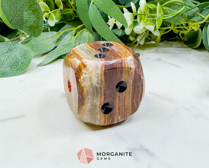 Large 2" Polished Banded Onyx Crystal Dice No.2 – Heavy Oversized Stone Die – Decorative Carved Gemstone for Game Room Decor, Luck, & Grounding
