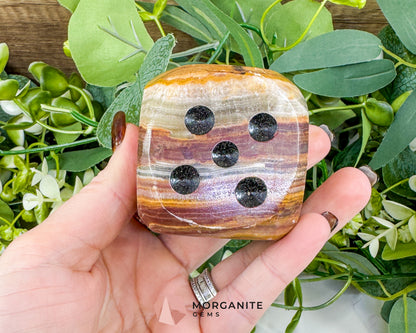 Large 2" Polished Banded Onyx Crystal Dice No.2 – Heavy Oversized Stone Die – Decorative Carved Gemstone for Game Room Decor, Luck, & Grounding