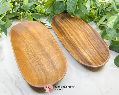 Handcrafted Wood Oval Display Tray – 11" x 5.5" Natural Decorative Dish for Crystals, Jewelry, & Altar Organization