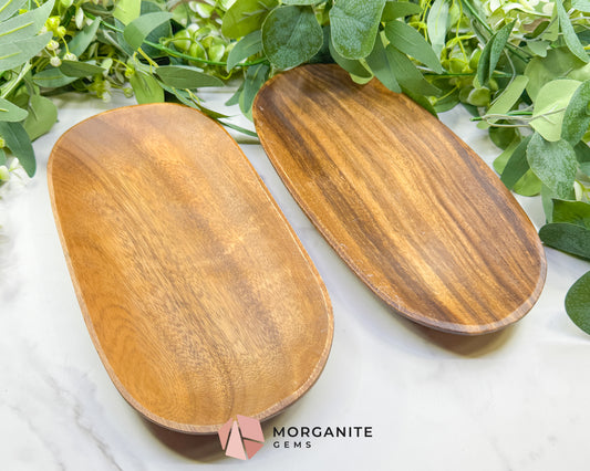 Handcrafted Wood Oval Display Tray – 11" x 5.5" Natural Decorative Dish for Crystals, Jewelry, & Altar Organization
