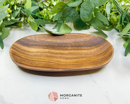 Handcrafted Wood Oval Display Tray – 11" x 5.5" Natural Decorative Dish for Crystals, Jewelry, & Altar Organization