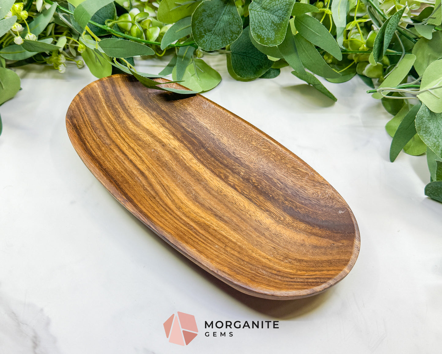 Handcrafted Wood Oval Display Tray – 11" x 5.5" Natural Decorative Dish for Crystals, Jewelry, & Altar Organization