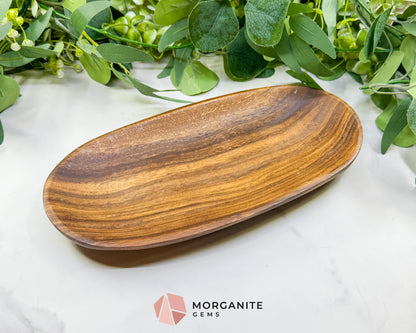 Handcrafted Wood Oval Display Tray – 11" x 5.5" Natural Decorative Dish for Crystals, Jewelry, & Altar Organization