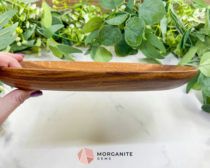 Handcrafted Wood Oval Display Tray – 11" x 5.5" Natural Decorative Dish for Crystals, Jewelry, & Altar Organization