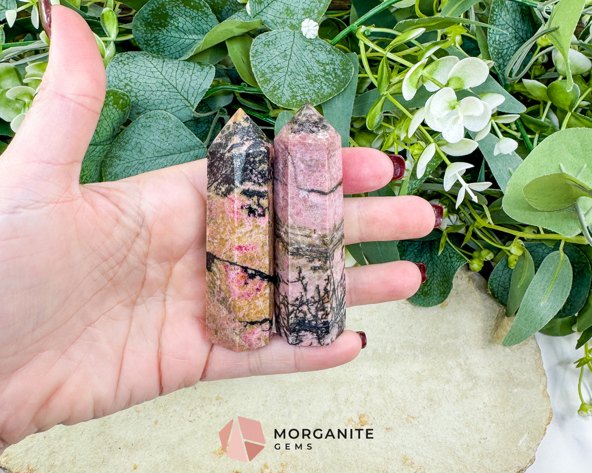 Rhodonite Tower Point Crystal | Emotional Healing Heart Chakra Stone | 3.4 Inch Pink Gemstone Obelisk
