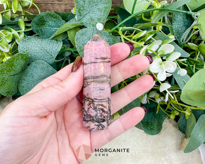 Rhodonite Tower Point Crystal | Emotional Healing Heart Chakra Stone | 3.4 Inch Pink Gemstone Obelisk