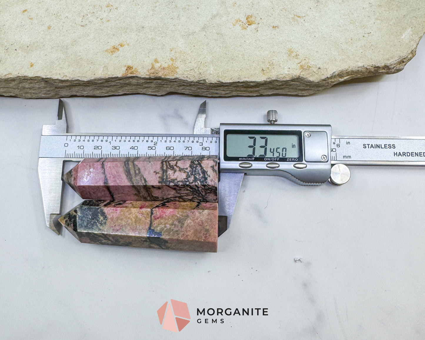 Rhodonite Tower Point Crystal | Emotional Healing Heart Chakra Stone | 3.4 Inch Pink Gemstone Obelisk
