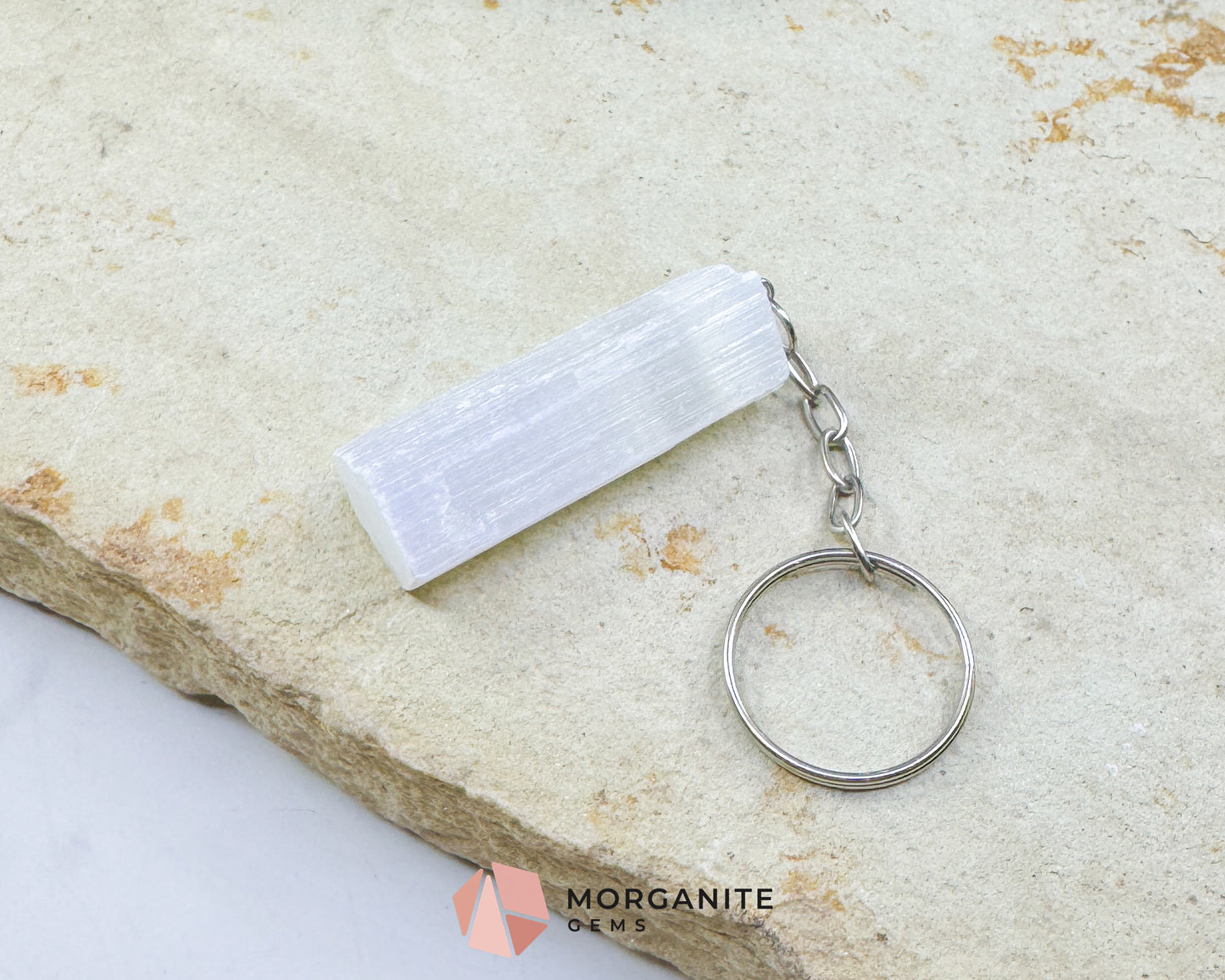 Raw Selenite Crystal Keychain – 2" Satin Spar Pendant – Natural Cleansing Stone for Peace, Clarity, & On-the-Go Protection