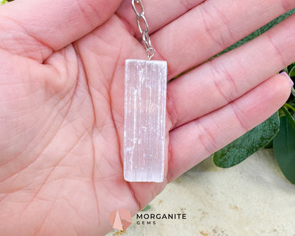 Raw Selenite Crystal Keychain – 2" Satin Spar Pendant – Natural Cleansing Stone for Peace, Clarity, & On-the-Go Protection