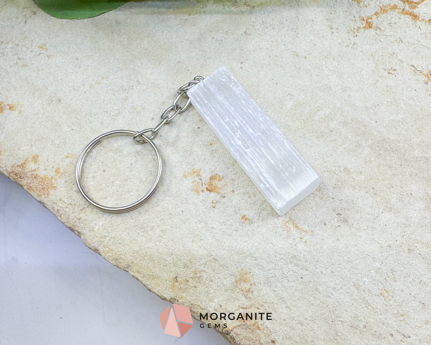 Raw Selenite Crystal Keychain – 2" Satin Spar Pendant – Natural Cleansing Stone for Peace, Clarity, & On-the-Go Protection