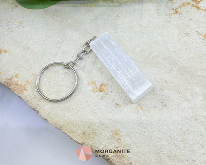Raw Selenite Crystal Keychain – 2" Satin Spar Pendant – Natural Cleansing Stone for Peace, Clarity, & On-the-Go Protection