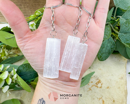 Raw Selenite Crystal Keychain – 2" Satin Spar Pendant – Natural Cleansing Stone for Peace, Clarity, & On-the-Go Protection